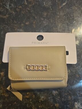 Primark Light Beige Mini Wallet with Gold Chain Accent